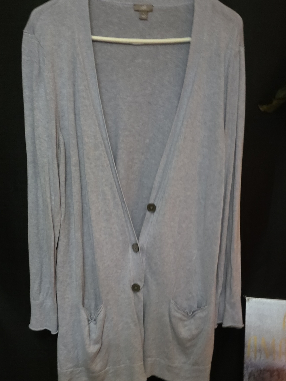 J. Jill SZ L Soft Heather Blue Knit Slip On Tunic Half Button Cardigan Sweater